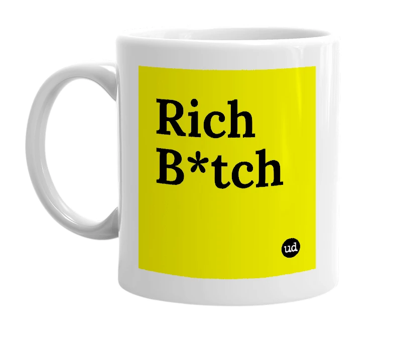 White mug with 'Rich B*tch' in bold black letters