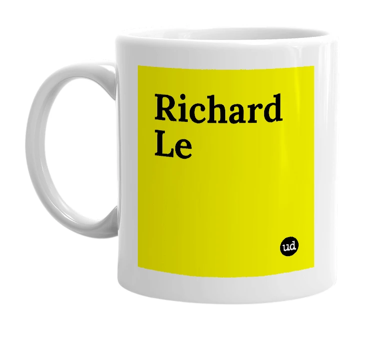 White mug with 'Richard Le' in bold black letters