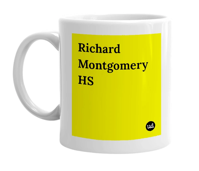 White mug with 'Richard Montgomery HS' in bold black letters