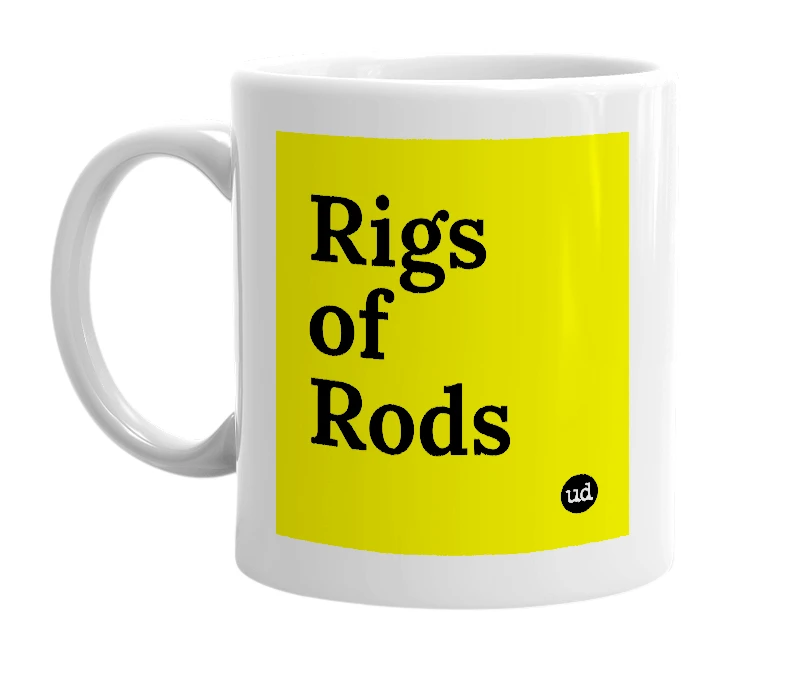 White mug with 'Rigs of Rods' in bold black letters