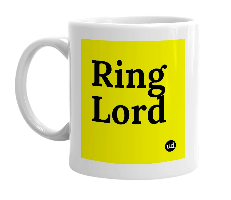 White mug with 'Ring Lord' in bold black letters