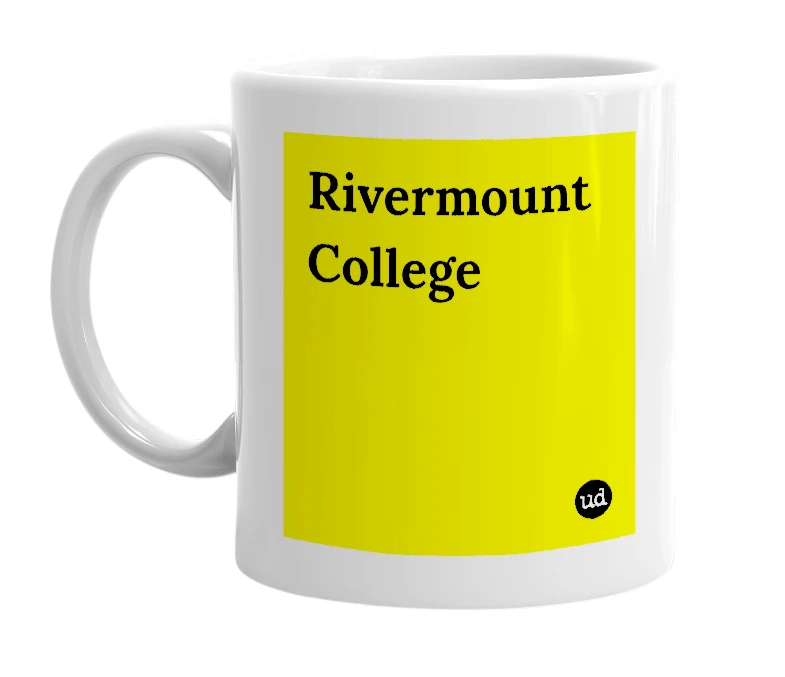 White mug with 'Rivermount College' in bold black letters