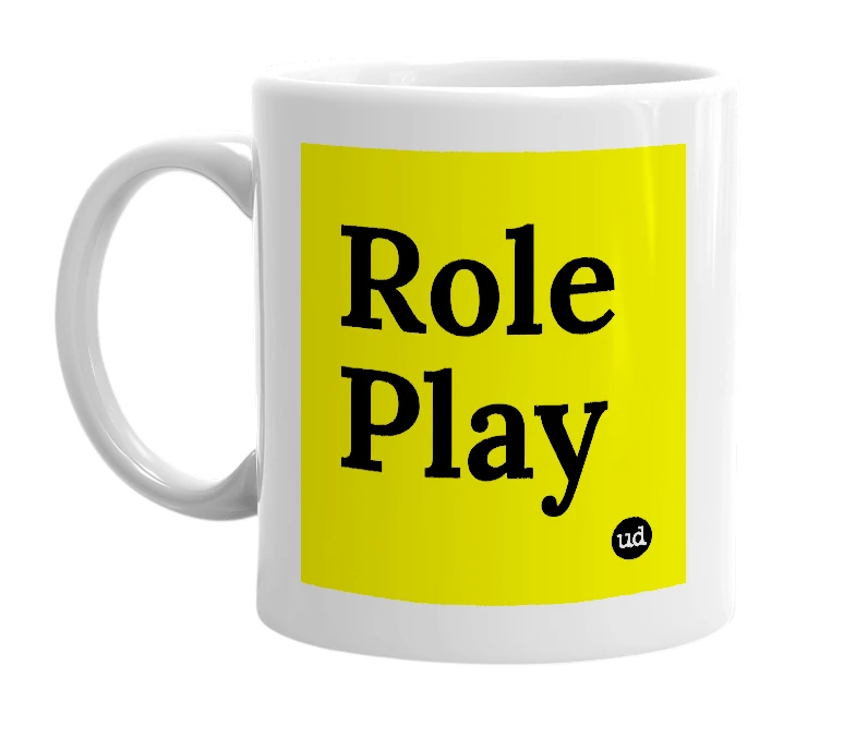 White mug with 'Role Play' in bold black letters