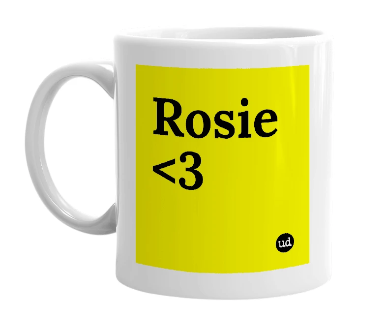 White mug with 'Rosie <3' in bold black letters