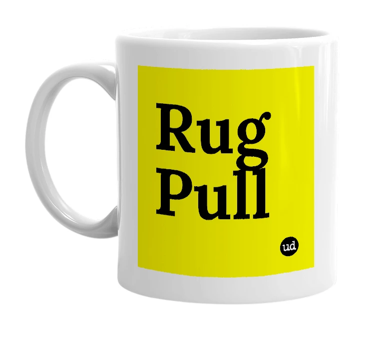 White mug with 'Rug Pull' in bold black letters