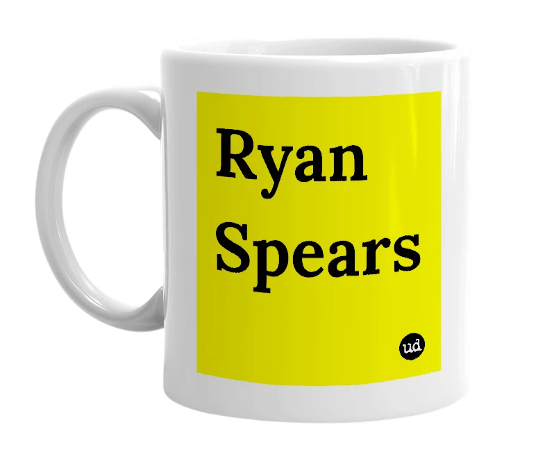 White mug with 'Ryan Spears' in bold black letters