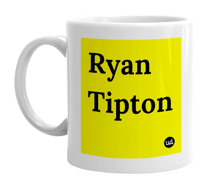 White mug with 'Ryan Tipton' in bold black letters