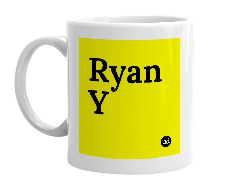 White mug with 'Ryan Y' in bold black letters