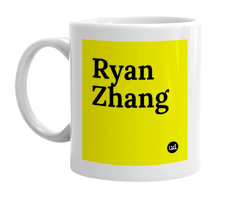 White mug with 'Ryan Zhang' in bold black letters