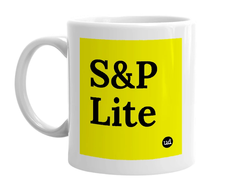 White mug with 'S&P Lite' in bold black letters