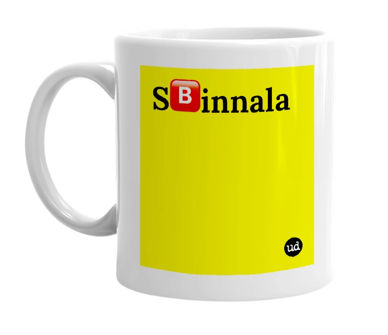 White mug with 'S🅱️innala' in bold black letters