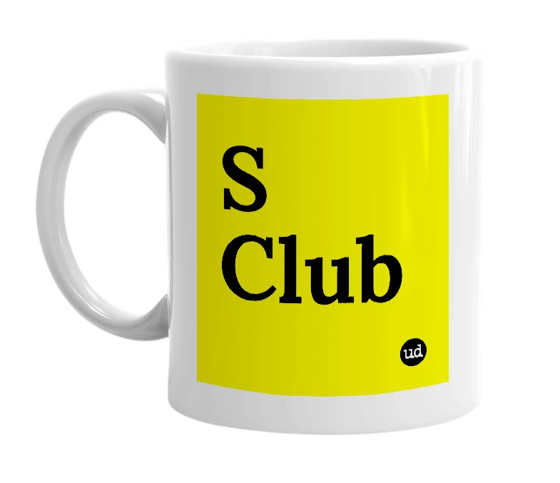 White mug with 'S Club' in bold black letters