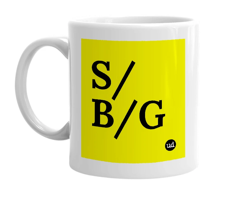 White mug with 'S/B/G' in bold black letters