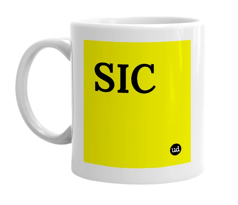 White mug with 'SIC' in bold black letters