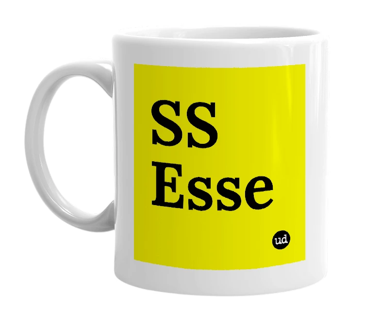White mug with 'SS Esse' in bold black letters
