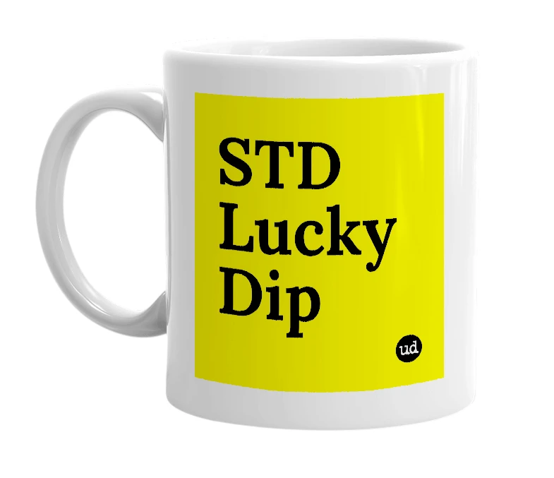 White mug with 'STD Lucky Dip' in bold black letters