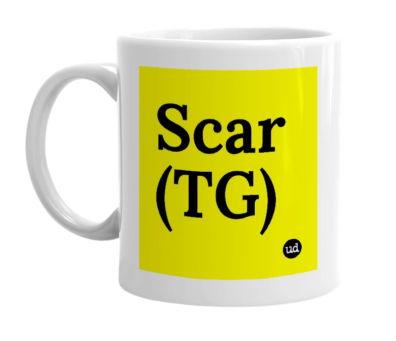White mug with 'Scar (TG)' in bold black letters