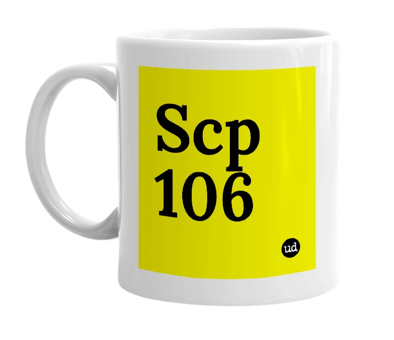 White mug with 'Scp 106' in bold black letters