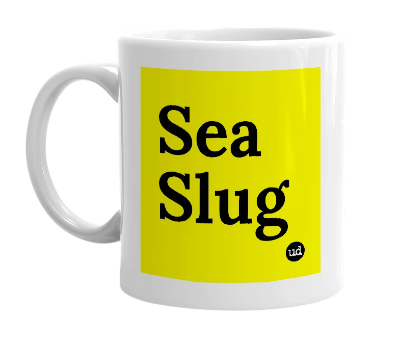 White mug with 'Sea Slug' in bold black letters