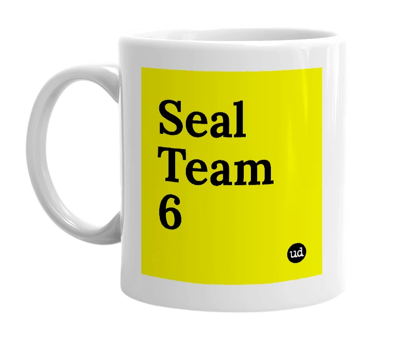 White mug with 'Seal Team 6' in bold black letters