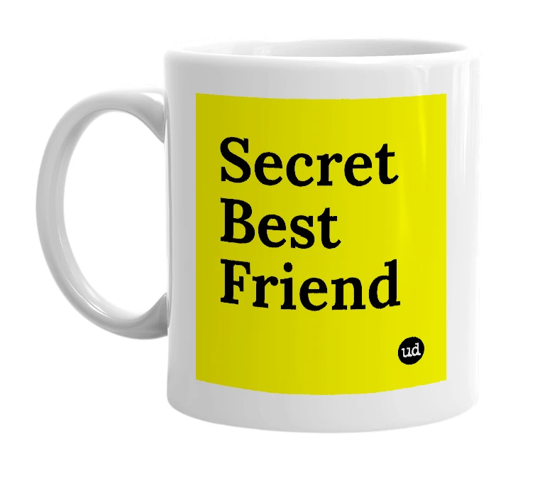White mug with 'Secret Best Friend' in bold black letters