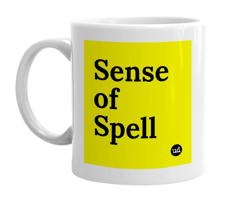 White mug with 'Sense of Spell' in bold black letters