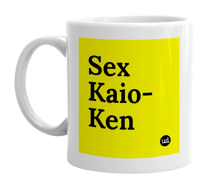 White mug with 'Sex Kaio-Ken' in bold black letters