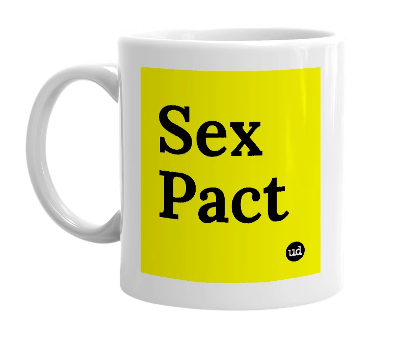 White mug with 'Sex Pact' in bold black letters