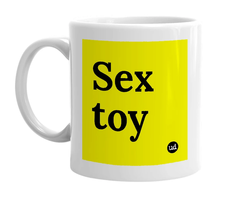 White mug with 'Sex toy' in bold black letters