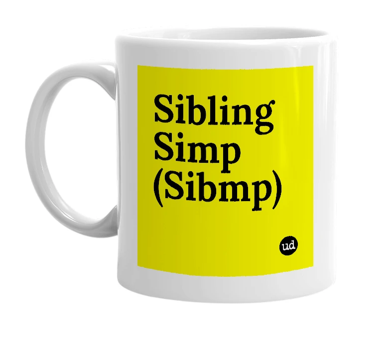 White mug with 'Sibling Simp (Sibmp)' in bold black letters