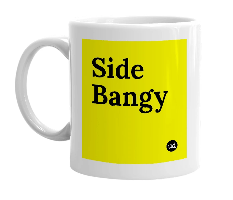 White mug with 'Side Bangy' in bold black letters