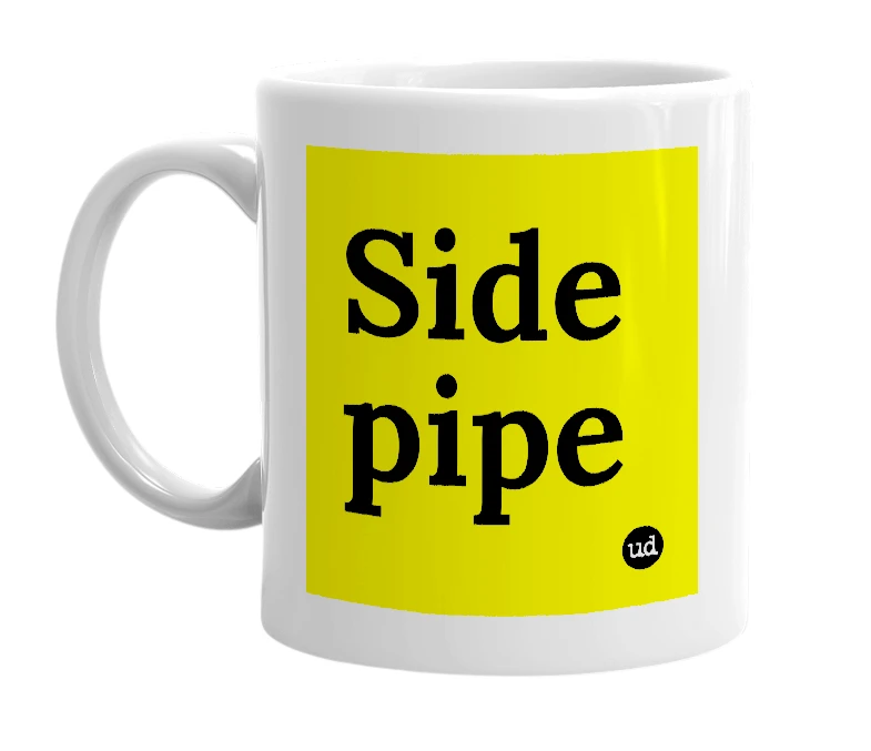 White mug with 'Side pipe' in bold black letters