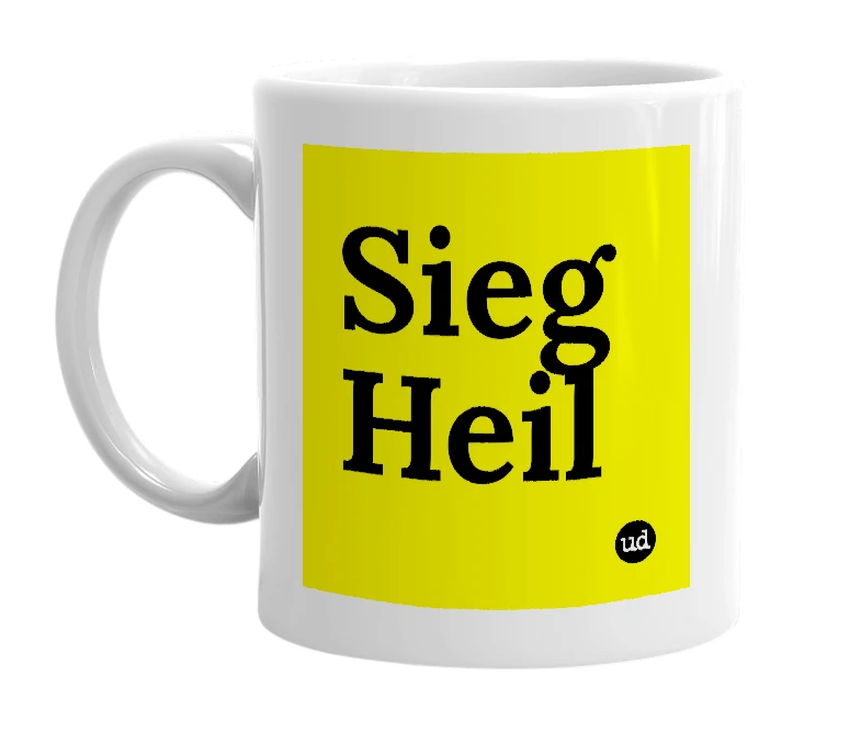 White mug with 'Sieg Heil' in bold black letters