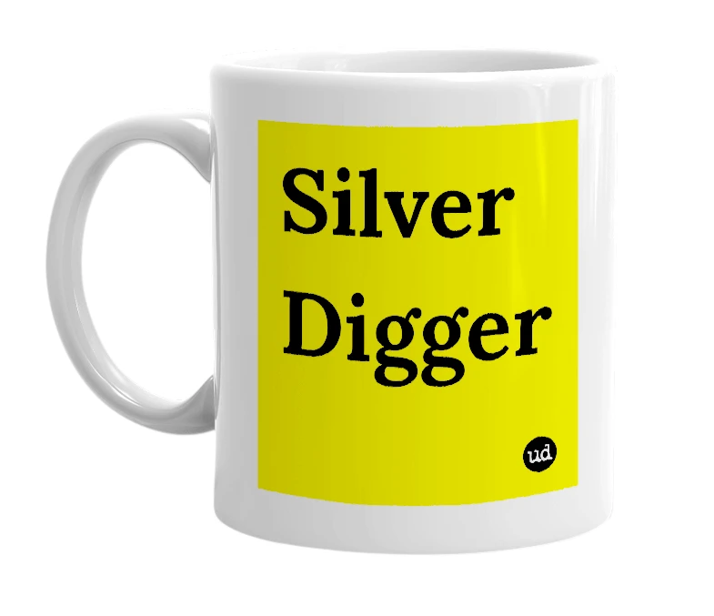 White mug with 'Silver Digger' in bold black letters