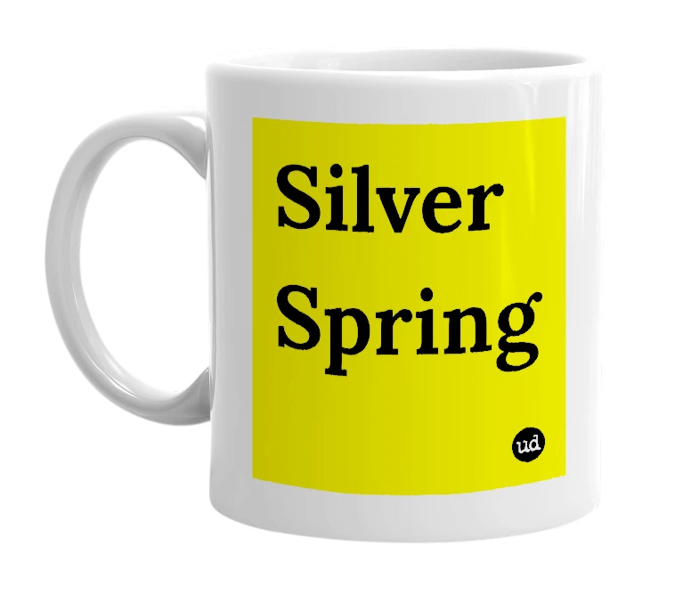 White mug with 'Silver Spring' in bold black letters