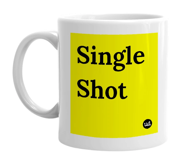 White mug with 'Single Shot' in bold black letters