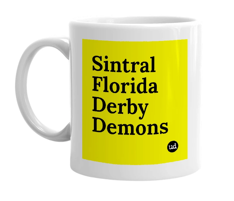 White mug with 'Sintral Florida Derby Demons' in bold black letters