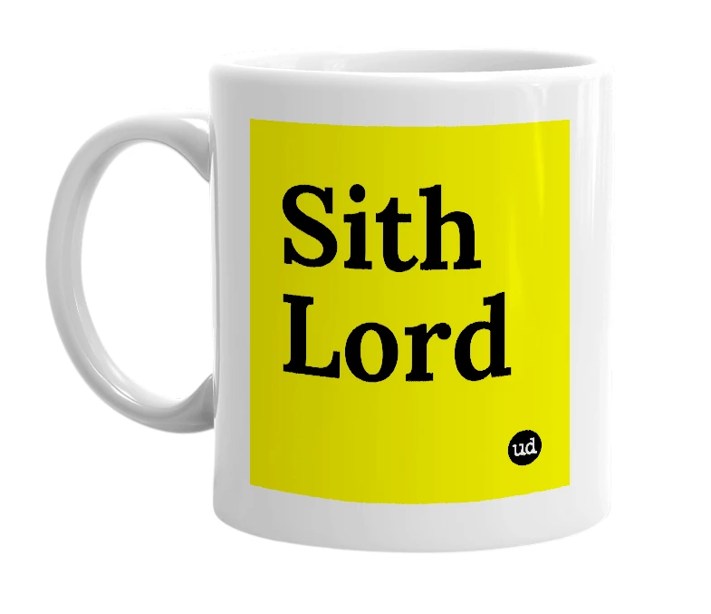 White mug with 'Sith Lord' in bold black letters
