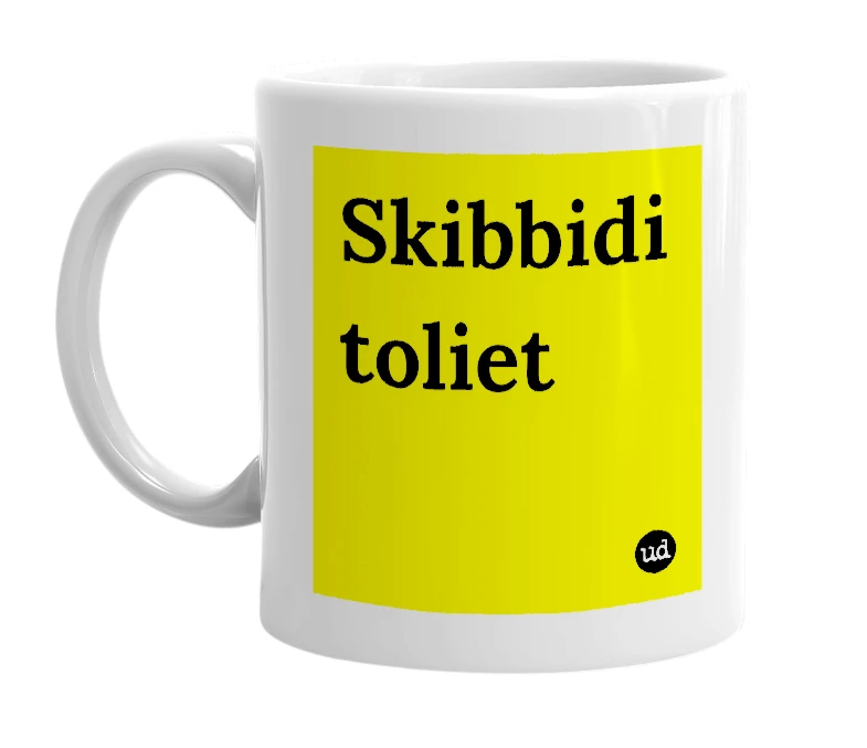 White mug with 'Skibbidi toliet' in bold black letters