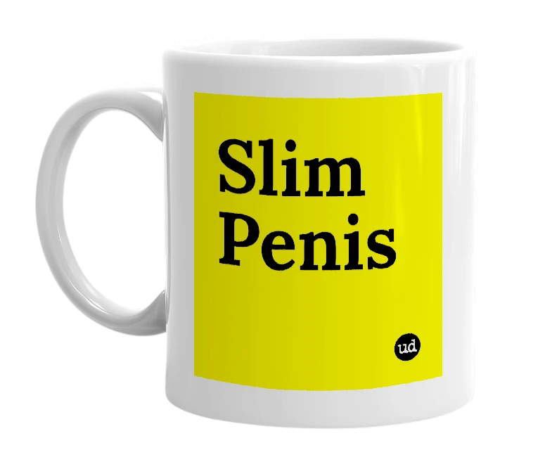 White mug with 'Slim Penis' in bold black letters