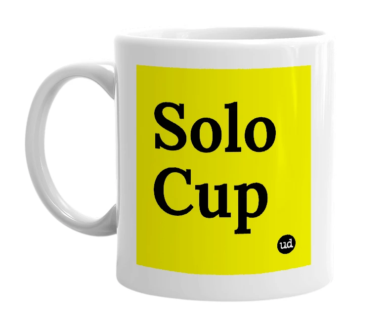 White mug with 'Solo Cup' in bold black letters