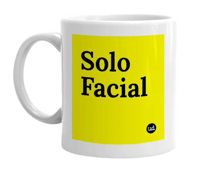 White mug with 'Solo Facial' in bold black letters