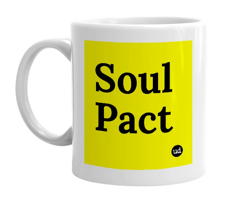 White mug with 'Soul Pact' in bold black letters