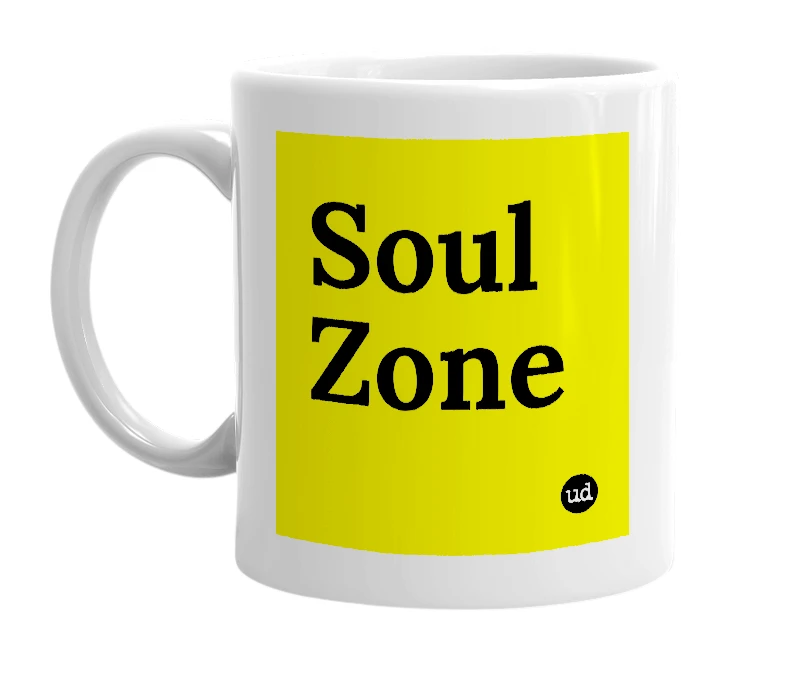 White mug with 'Soul Zone' in bold black letters