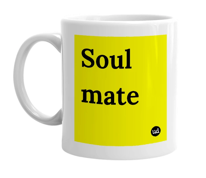 White mug with 'Soul mate' in bold black letters