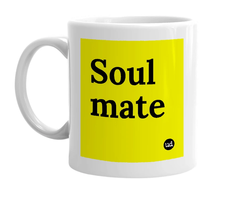 White mug with 'Soul mate' in bold black letters