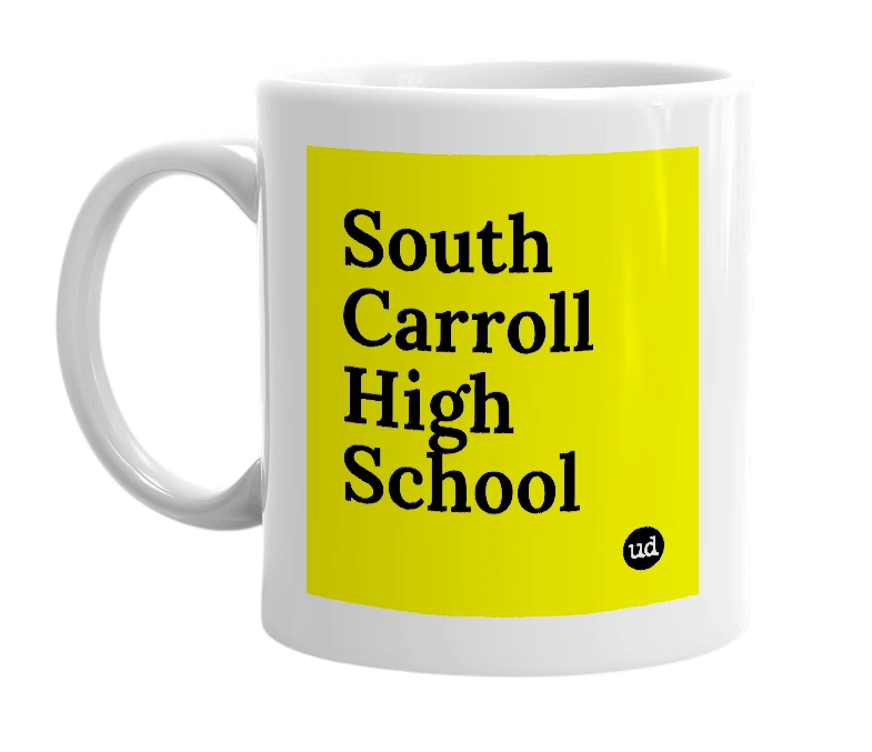 White mug with 'South Carroll High School' in bold black letters