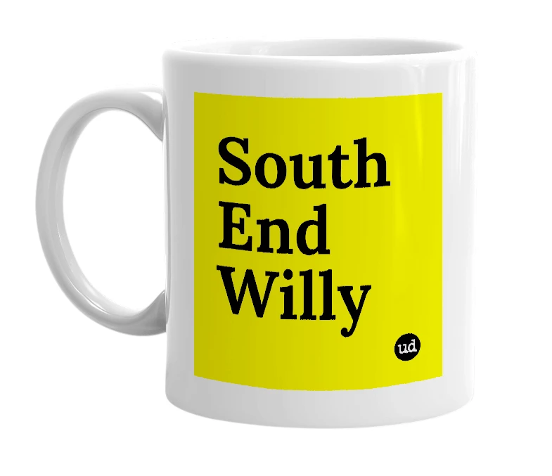 White mug with 'South End Willy' in bold black letters