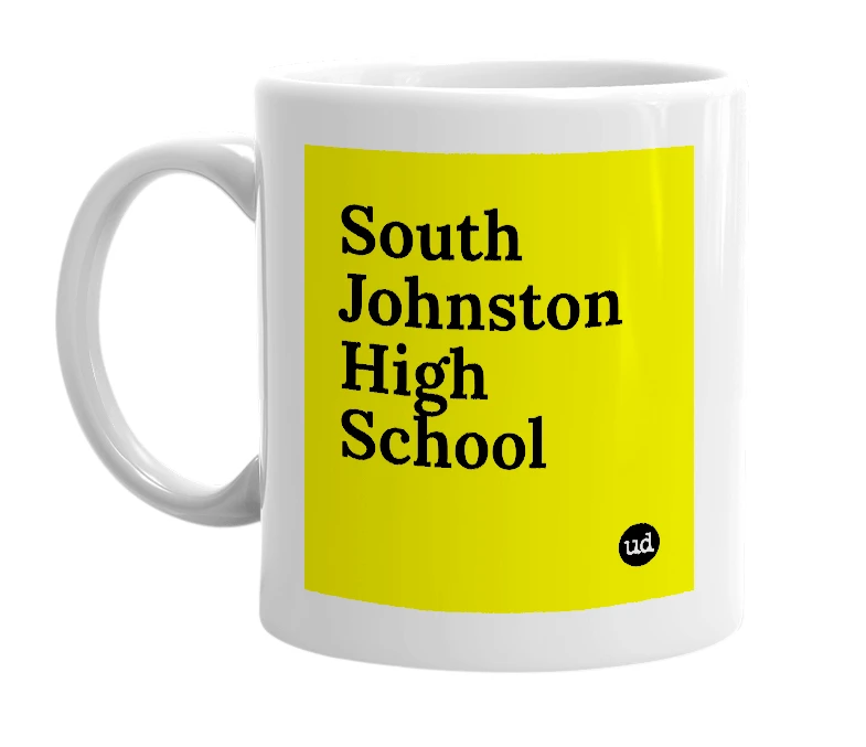 White mug with 'South Johnston High School' in bold black letters