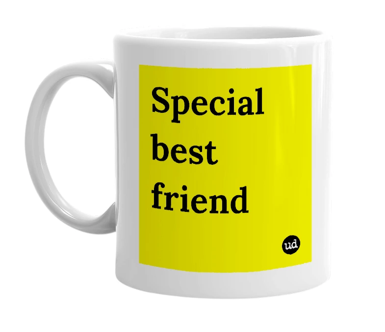 White mug with 'Special best friend' in bold black letters